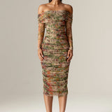 Hayley Off Shoulder Midi Dress (Floral Print)
