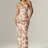 Evita Italian Rose Print Corset Maxi Dress (Rose Print)