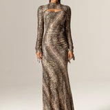 Dorty Sequins Mesh Maxi Dress (Snake Print)