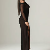 Dua Organza Ruched Mesh Cut Out Maxi Dress (Black)