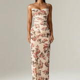 Evita Italian Rose Print Corset Maxi Dress (Rose Print)