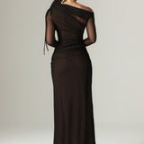 Dua Organza Ruched Mesh Cut Out Maxi Dress (Black)