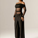 Regina Off-Shoulder Mesh Top (Black)