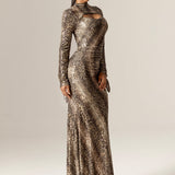 Dorty Sequins Mesh Maxi Dress (Snake Print)