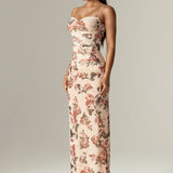 Evita Italian Rose Print Corset Maxi Dress (Rose Print)