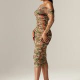 Hayley Off Shoulder Midi Dress (Floral Print)