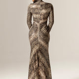 Dorty Sequins Mesh Maxi Dress (Snake Print)