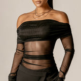 Regina Off-Shoulder Mesh Top (Black)