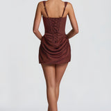 Paulette Brown Ruched Bodycon Mini Dress