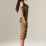 Hayley Off Shoulder Midi Dress (Floral Print)