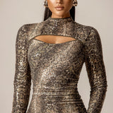 Dorty Sequins Mesh Maxi Dress (Snake Print)