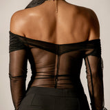 Regina Off-Shoulder Mesh Top (Black)