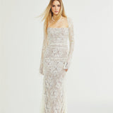 Valérie white floral lace mesh maxi dress