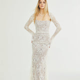 Valérie white floral lace mesh maxi dress