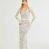 Valérie white floral lace mesh maxi dress