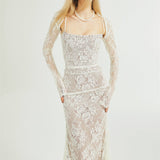 Valérie white floral lace mesh maxi dress