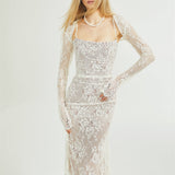 Valérie white floral lace mesh maxi dress