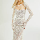 Valérie white floral lace mesh maxi dress