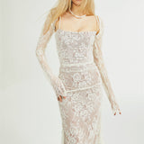 Valérie white floral lace mesh maxi dress