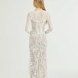 Valérie white floral lace mesh maxi dress