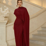 Fenella Red Asymmetrical Draped Cape & Dress Matching Set
