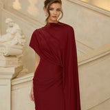 Fenella Red Asymmetrical Draped Cape & Dress Matching Set