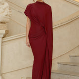 Fenella Red Asymmetrical Draped Cape & Dress Matching Set