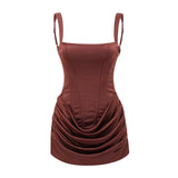 Paulette Brown Ruched Bodycon Mini Dress