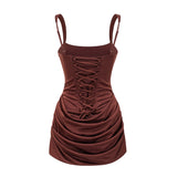 Paulette Brown Ruched Bodycon Mini Dress