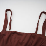 Paulette Brown Ruched Bodycon Mini Dress