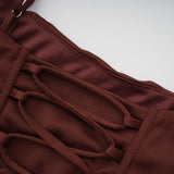 Paulette Brown Ruched Bodycon Mini Dress